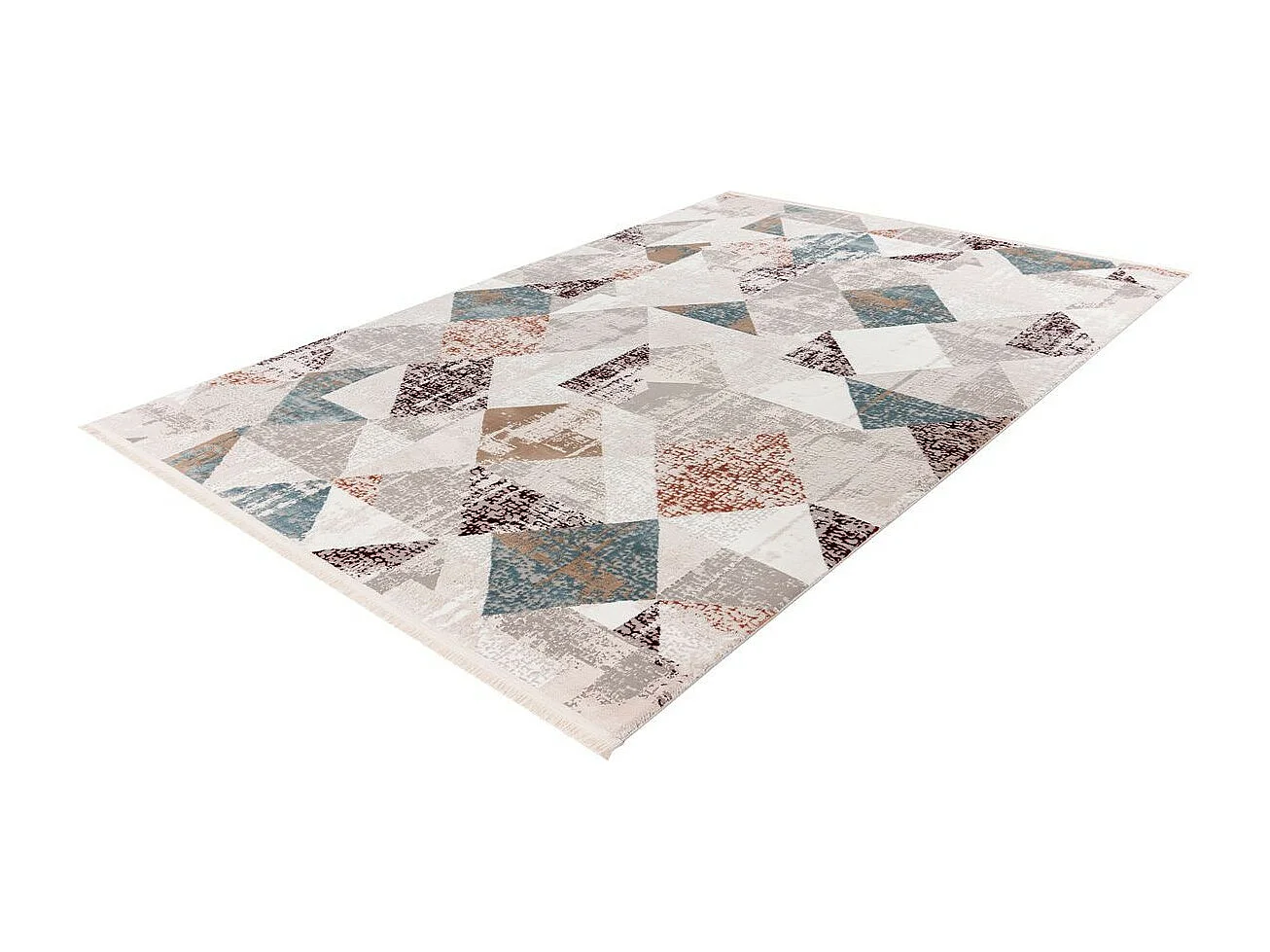 Tapis Géométrique à Franges "Akropolis II" Gris & Rose 80 x 150 cm