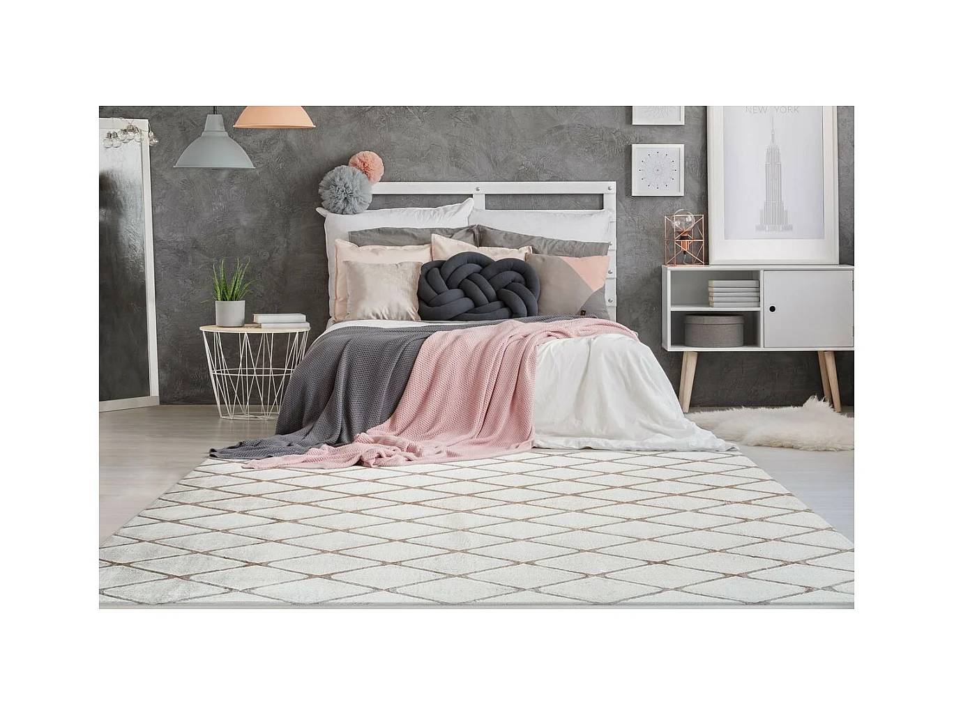 Tapis Shaggy Géométrique "Vivica" Blanc & Taupe 80 x 150 cm