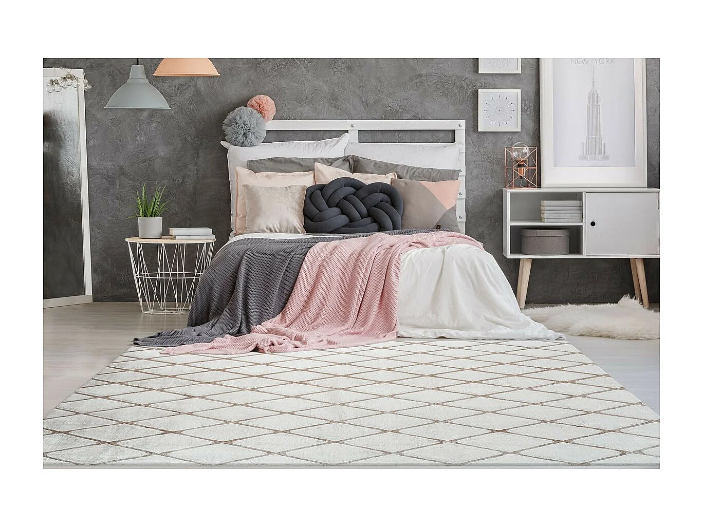 Tapis Shaggy Géométrique "Vivica" Blanc & Taupe 80 x 150 cm