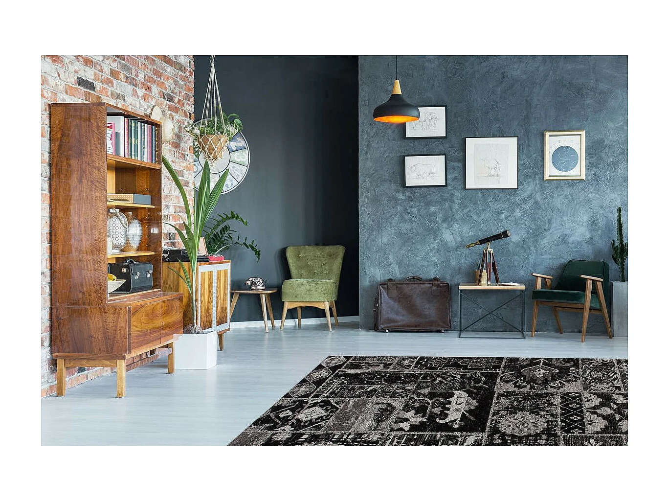 Tapis Imprimé Vintage "River" Gris & Noir 80 x 150 cm