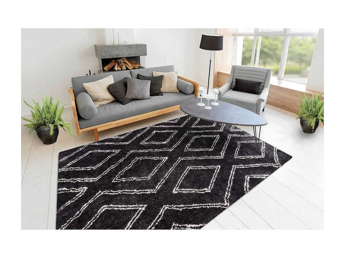 Tapis Imprimé Losange "Orlando" Anthracite 80 x 150 cm