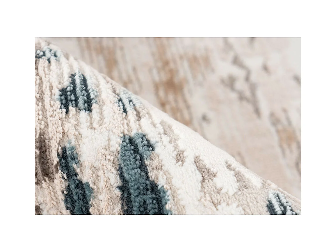 Tapis Vintage à Franges "Akropolis III" Gris & Bleu 80 x 150 cm