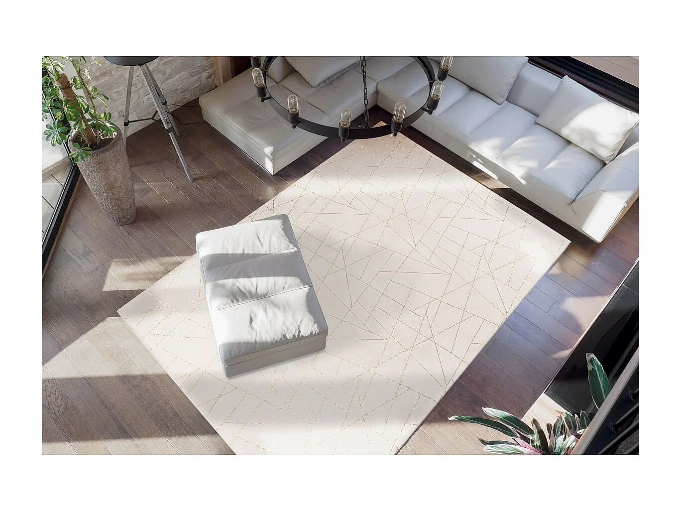 Tapis Géométrique à Poils Longs "Bijou" Blanc & Or 120 x 170 cm