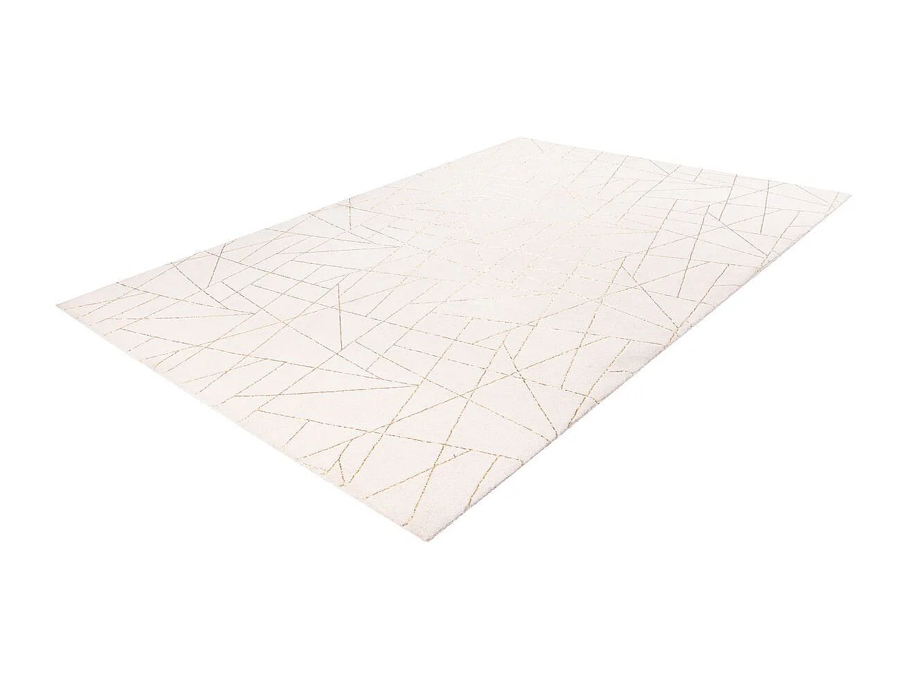 Tapis Géométrique à Poils Longs "Bijou" Blanc & Or 120 x 170 cm