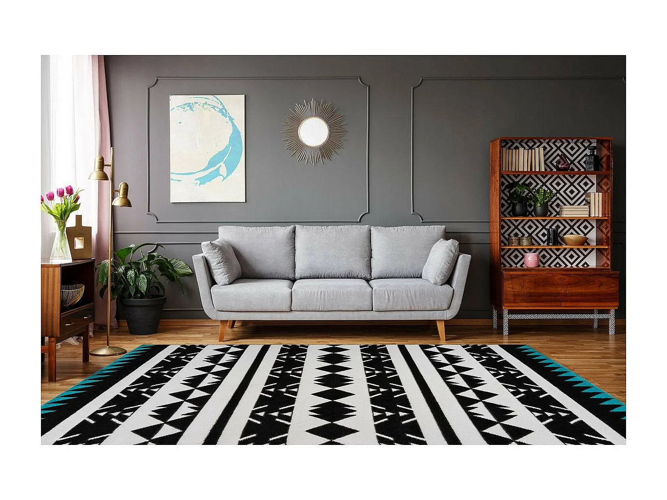 Tapis Ethnique à Poils Courts "Broadway IV" Blanc 200 x 290 cm