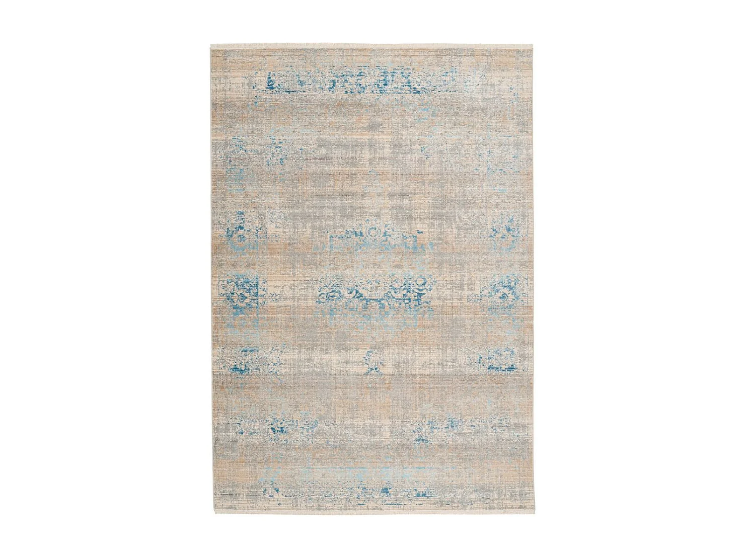 Tapis Vintage à Franges "Baroque III" Gris & Turquoise 80 x 150 cm