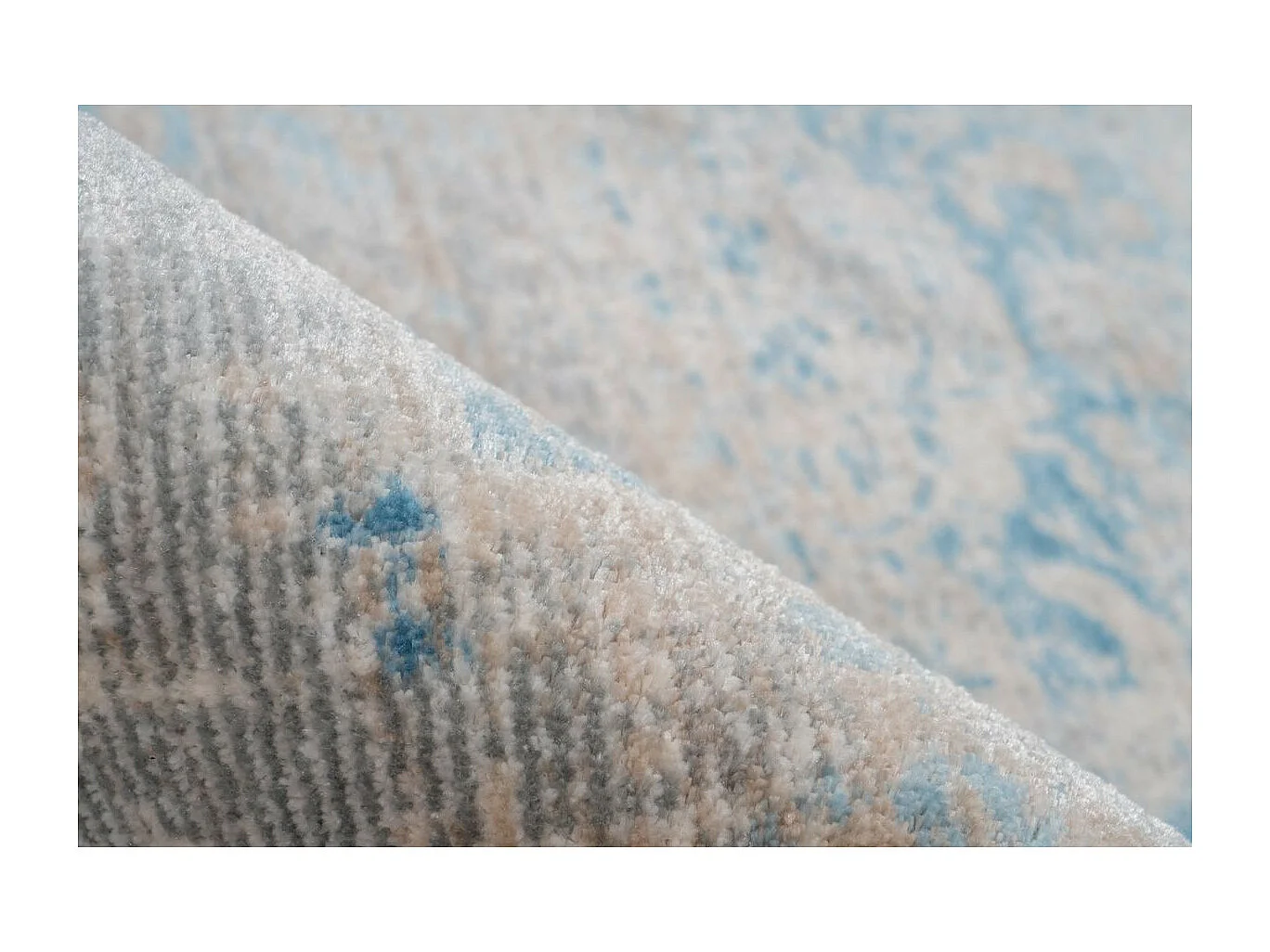 Tapis Vintage à Franges "Baroque III" Gris & Turquoise 80 x 150 cm