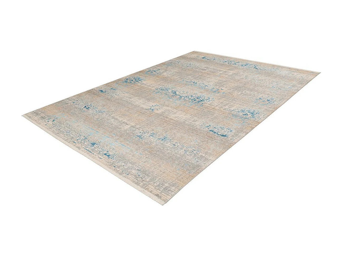 Tapis Vintage à Franges "Baroque III" Gris & Turquoise 80 x 150 cm