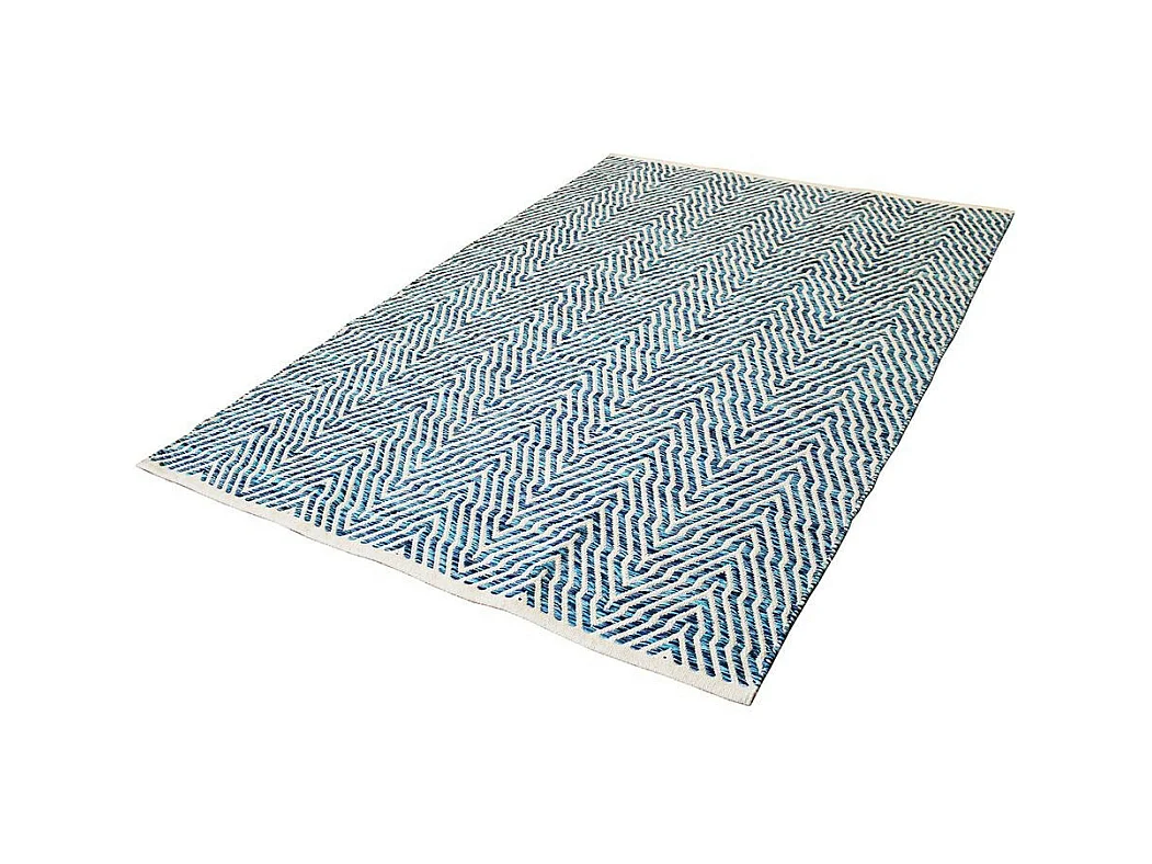 Tapis Rayé Fait Main "Aperitif" Bleu 160 x 230 cm