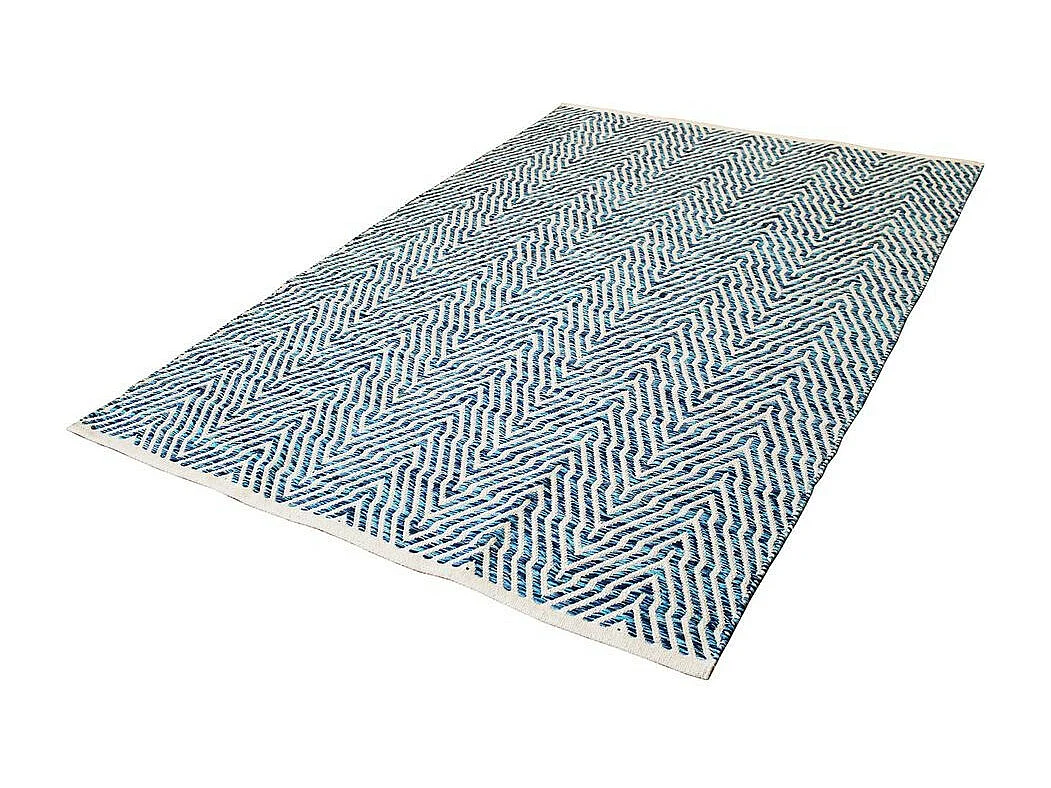 Tapis Rayé Fait Main "Aperitif" Bleu 160 x 230 cm
