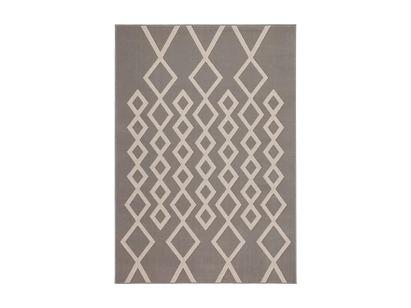 Tapis Géométrique à Poils Courts "Lina" Taupe & Ivoire 80 x 300 cm