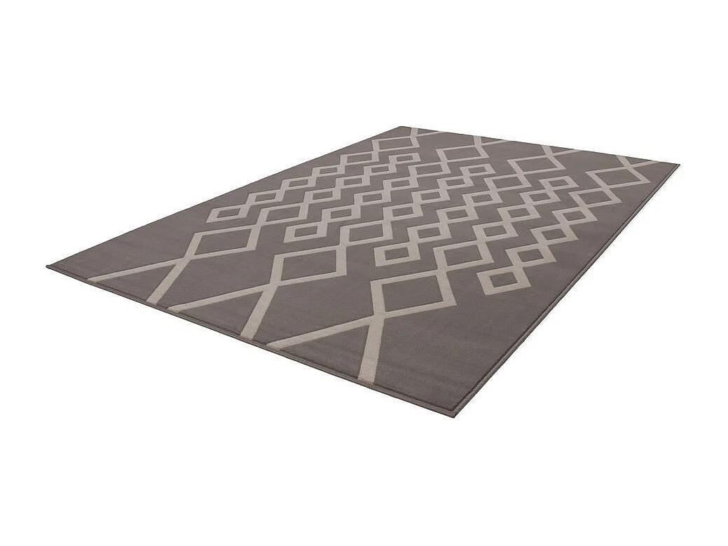 Tapis Géométrique à Poils Courts "Lina" Taupe & Ivoire 80 x 300 cm