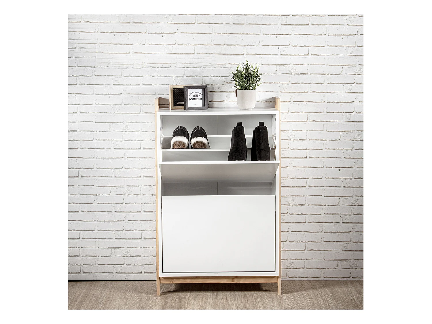 Meuble A Chaussures Copenhague Blanc, Marron