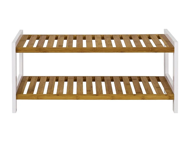 Etagère à chaussures en bambou et décor blanc - H34 cm
