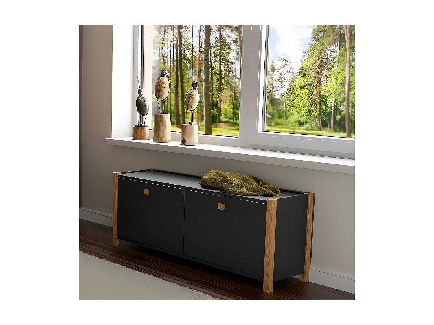 Meuble à Chaussures 2 Compartiments "Hannover" 125cm Gris