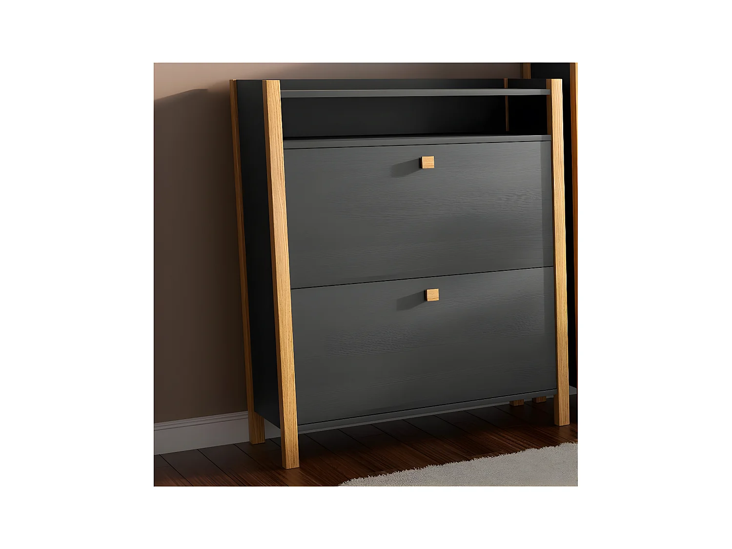 Meuble à Chaussures 2 Compartiments "Hannover" 107cm Gris