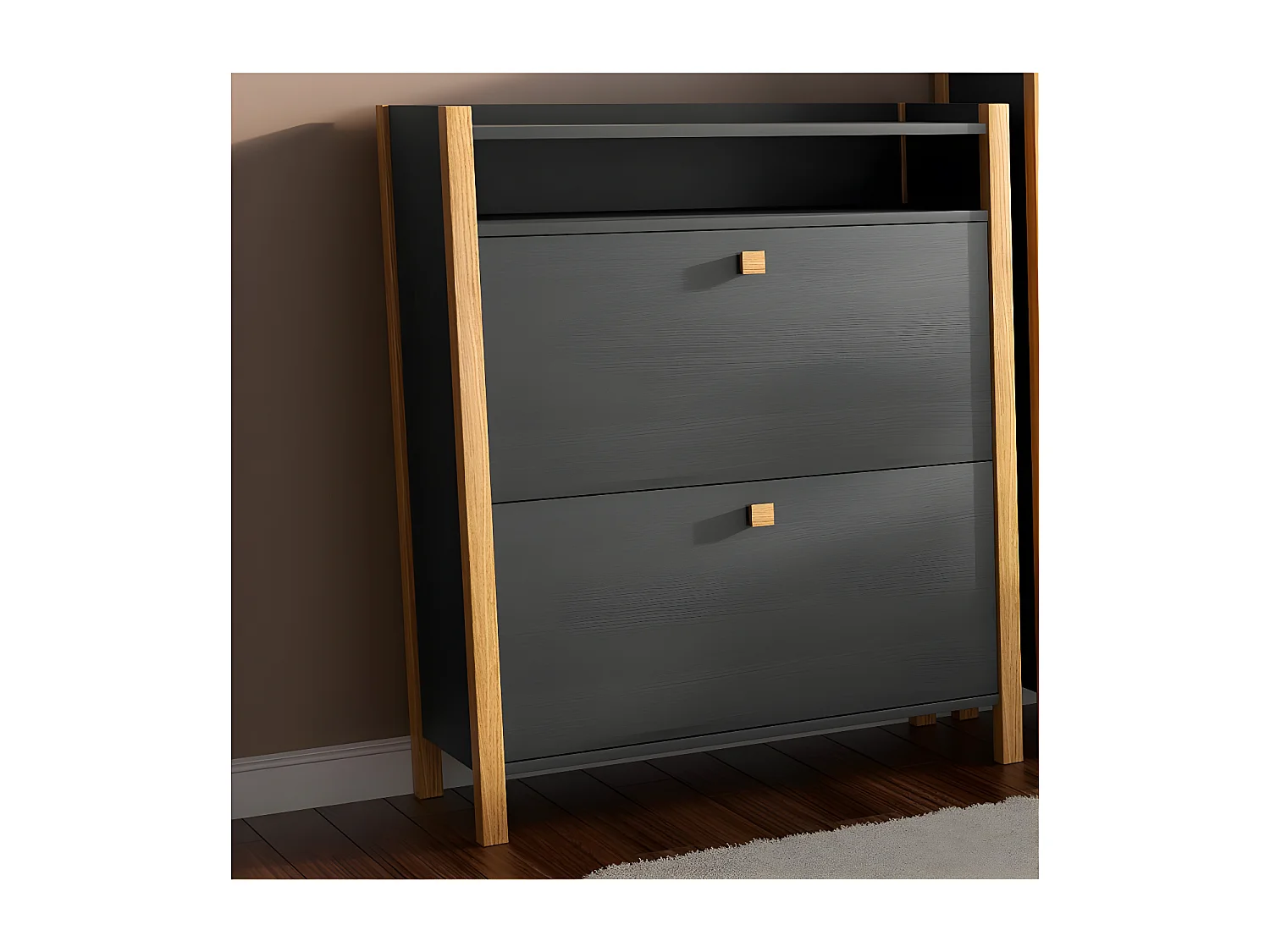 Meuble à Chaussures 2 Compartiments "Hannover" 107cm Gris