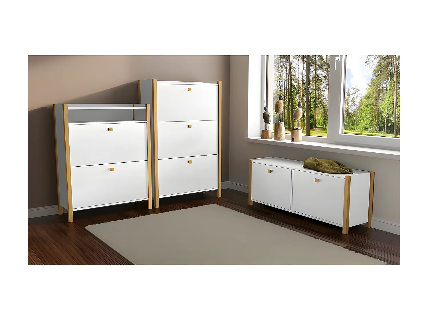 Meuble à Chaussures 2 Compartiments "Hannover" 125cm Blanc