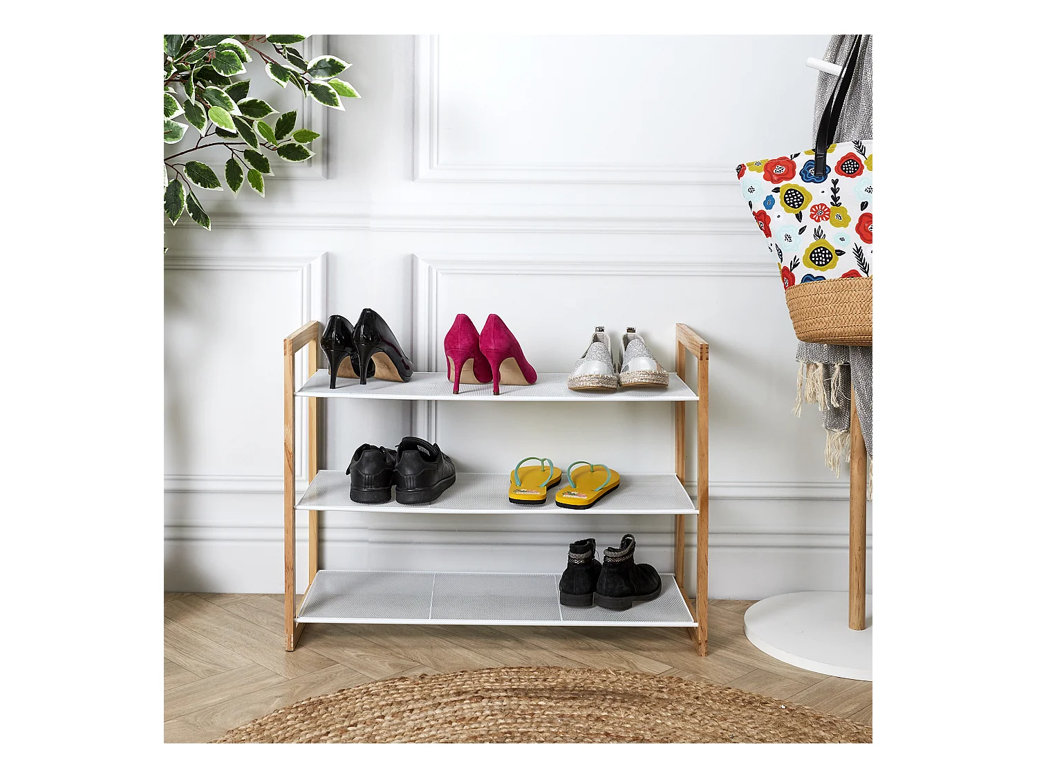 Meuble Chaussure City 3 Etageres Beige, Blanc