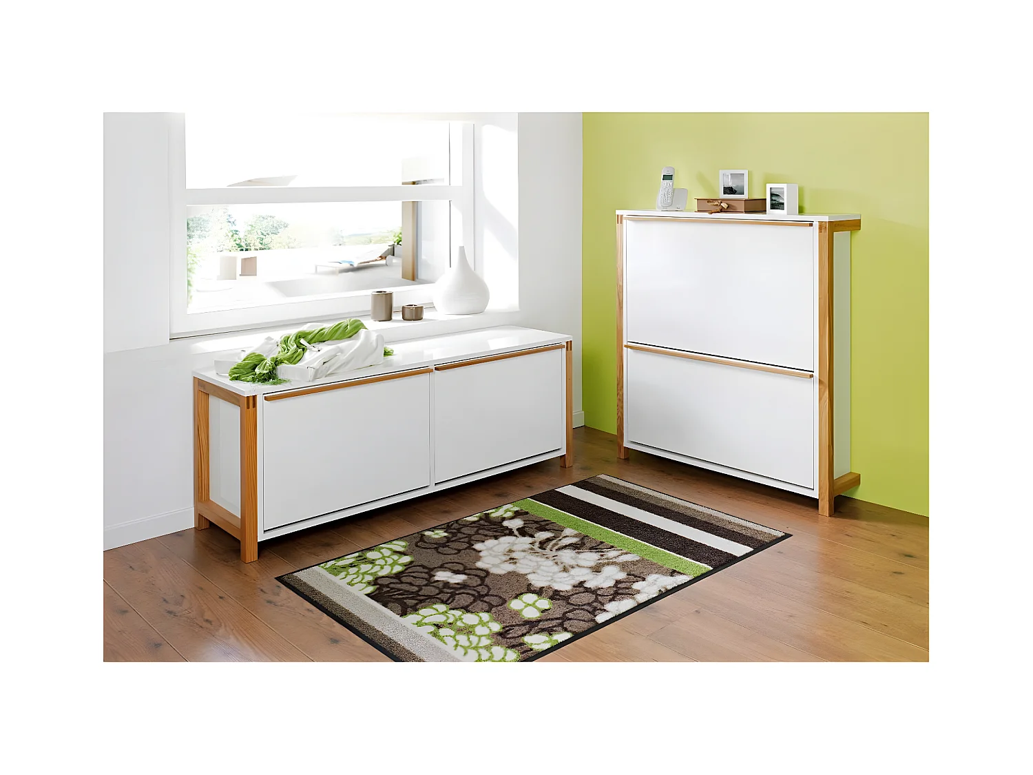 Meuble à Chaussures Bas "Northgate" 120cm Chêne & Blanc