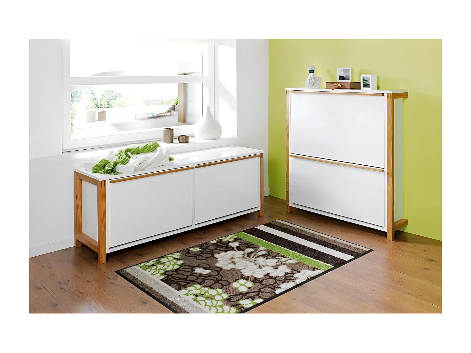 Meuble à Chaussures Bas "Northgate" 120cm Chêne & Blanc