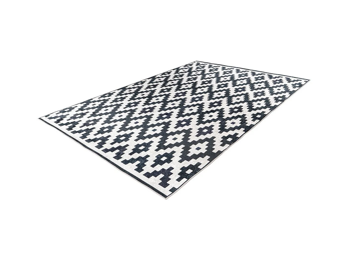Tapis Géométrique à Poils Courts "Sally" Noir & Blanc 80 x 150 cm