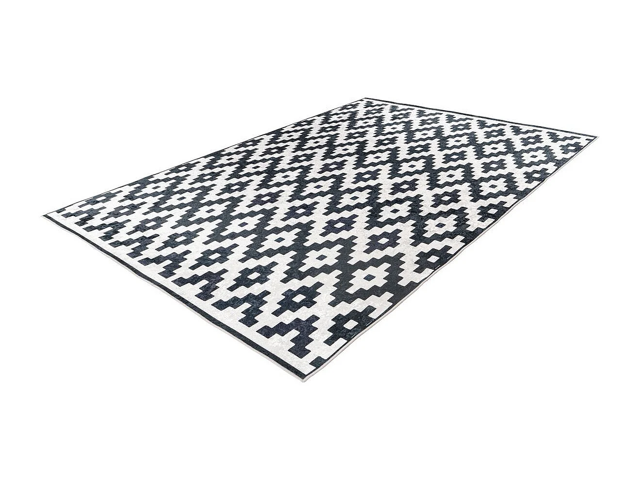 Tapis Géométrique à Poils Courts "Sally" Noir & Blanc 80 x 150 cm