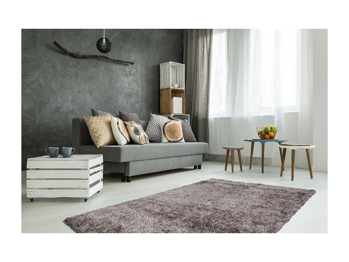 Tapis Shaggy Fait Main "Diamond" Champagne 200 x 290 cm