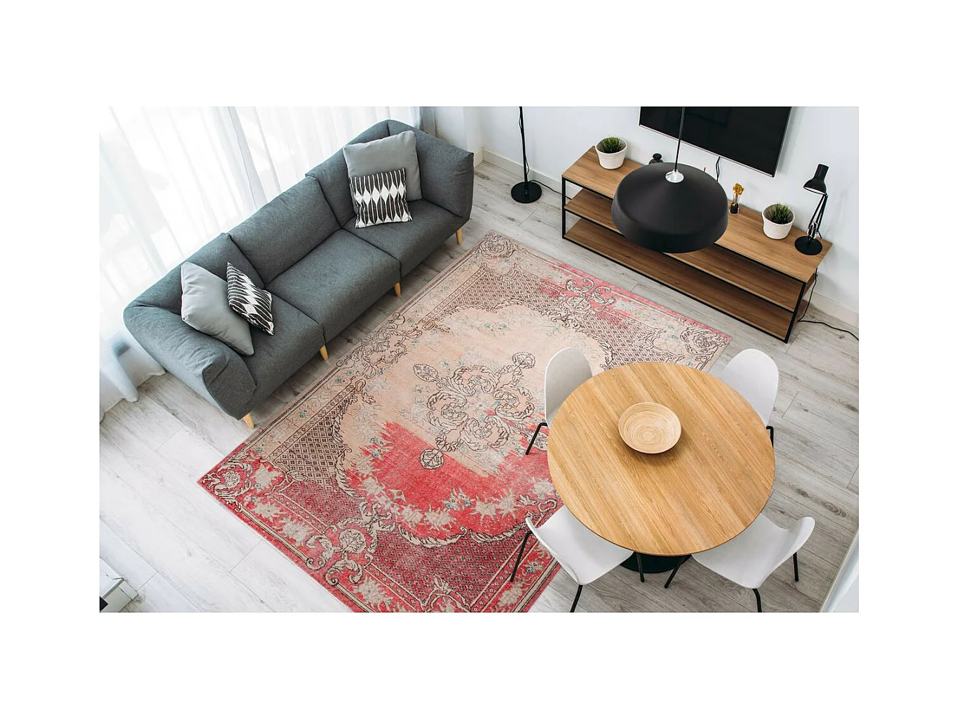 Tapis Imprimé Rétro Antique "Vintage" Rouge 200 x 290 cm