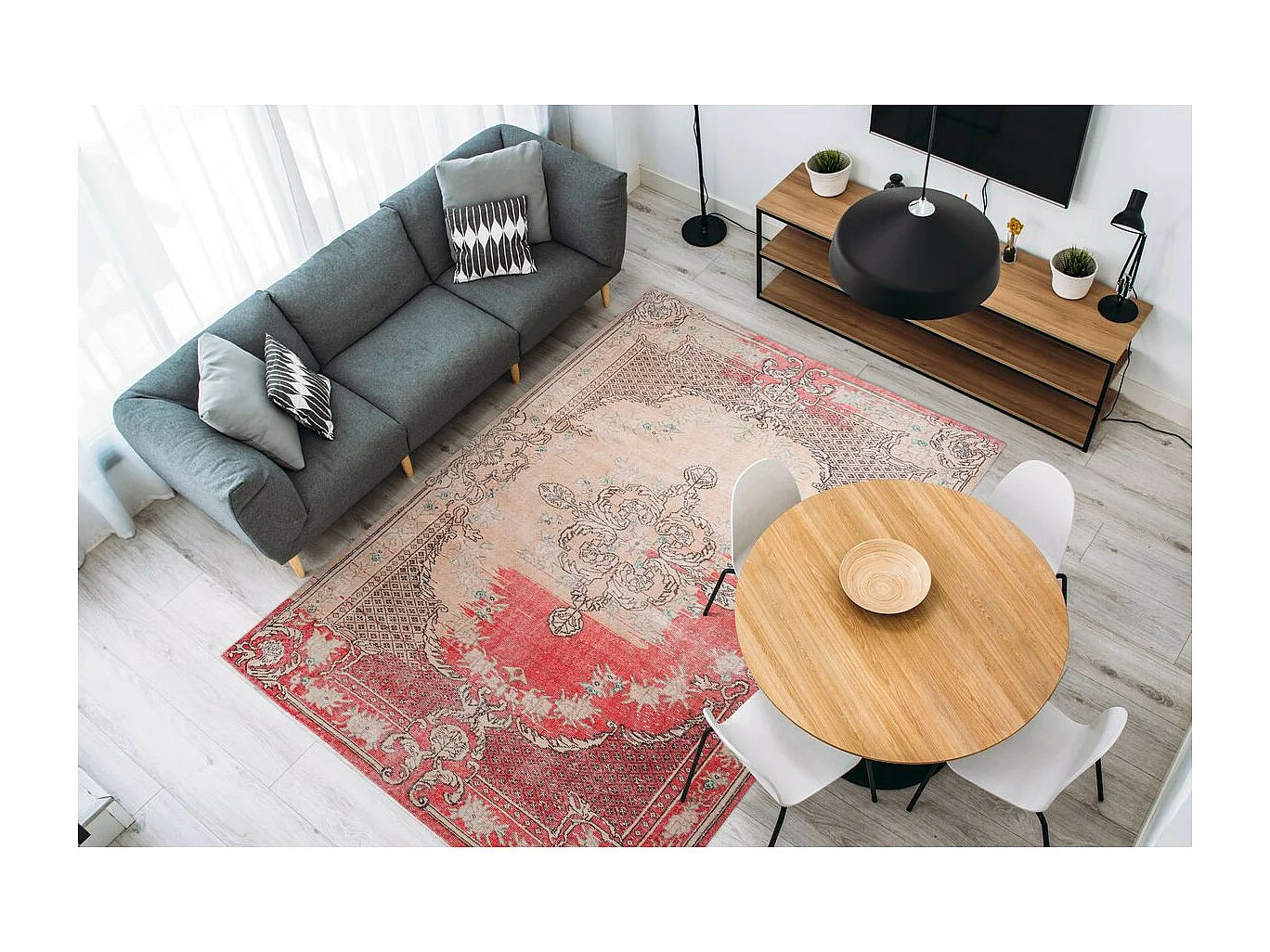 Tapis Imprimé Rétro Antique "Vintage" Rouge 200 x 290 cm