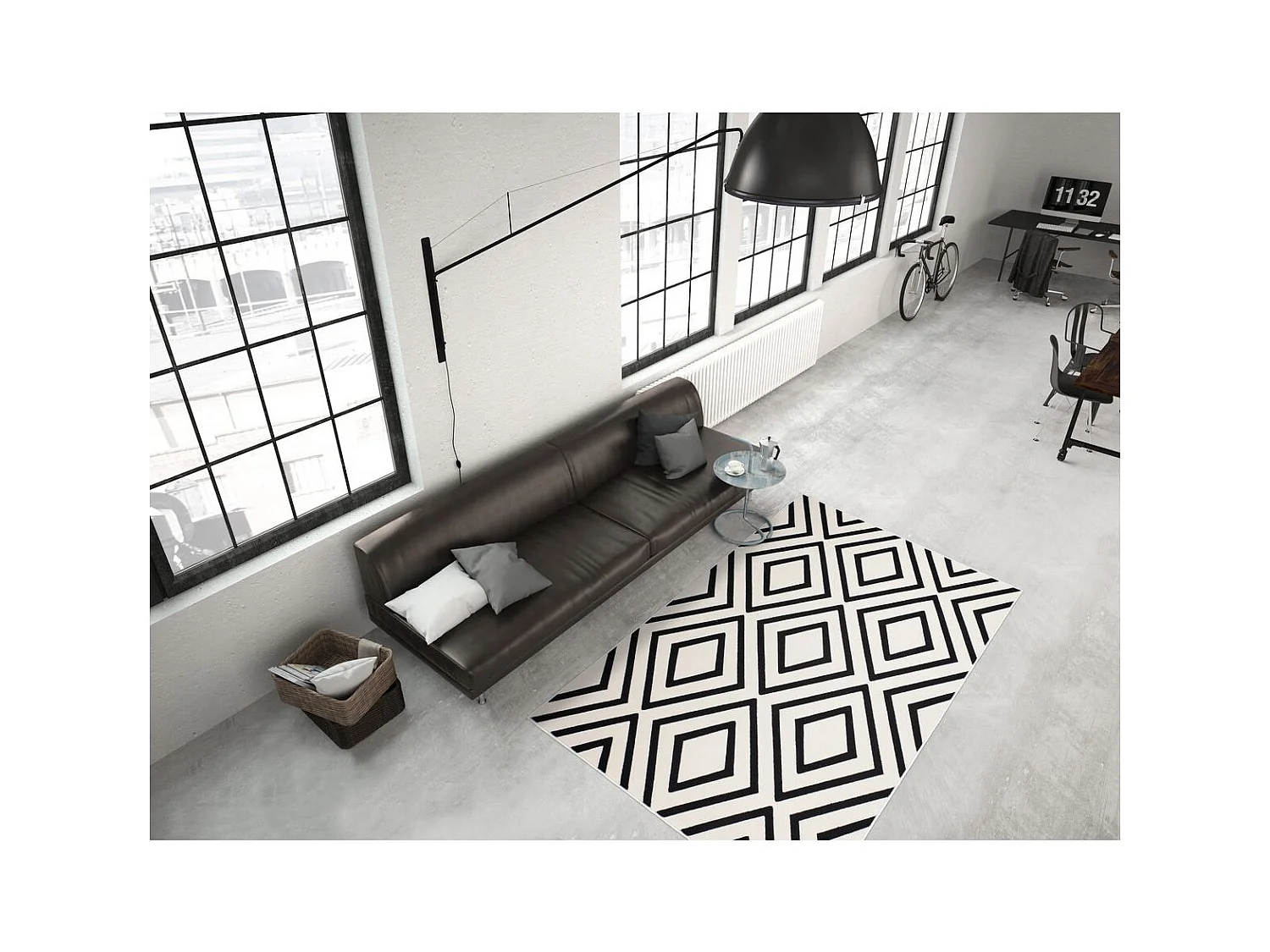 Tapis Imprimé à Poils Courts "Lina" Ivoire & Noir 120 x 170 cm