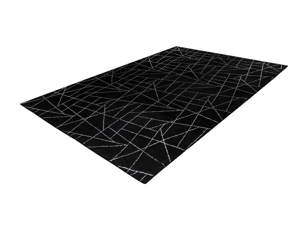 Tapis Géométrique à Poils Longs "Bijou" Noir & Argent 120 x 170 cm