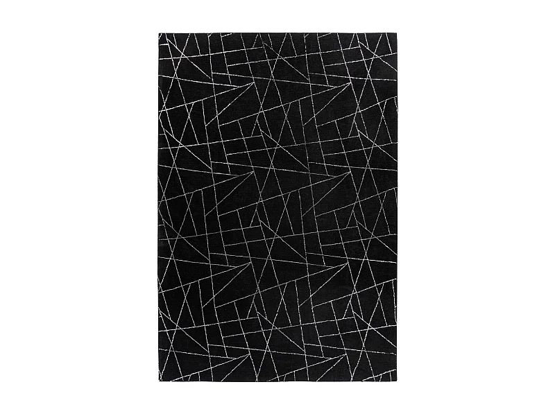Tapis Géométrique à Poils Longs "Bijou" Noir & Argent 120 x 170 cm