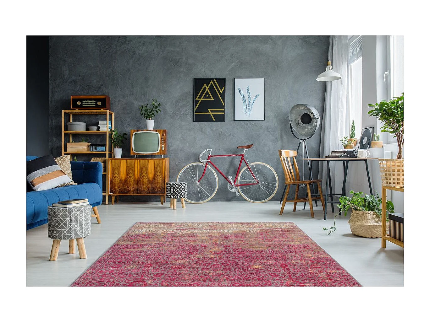 Tapis Vintage à Poils Courts "Antigua" Orange & Rouge 120 x 170 cm