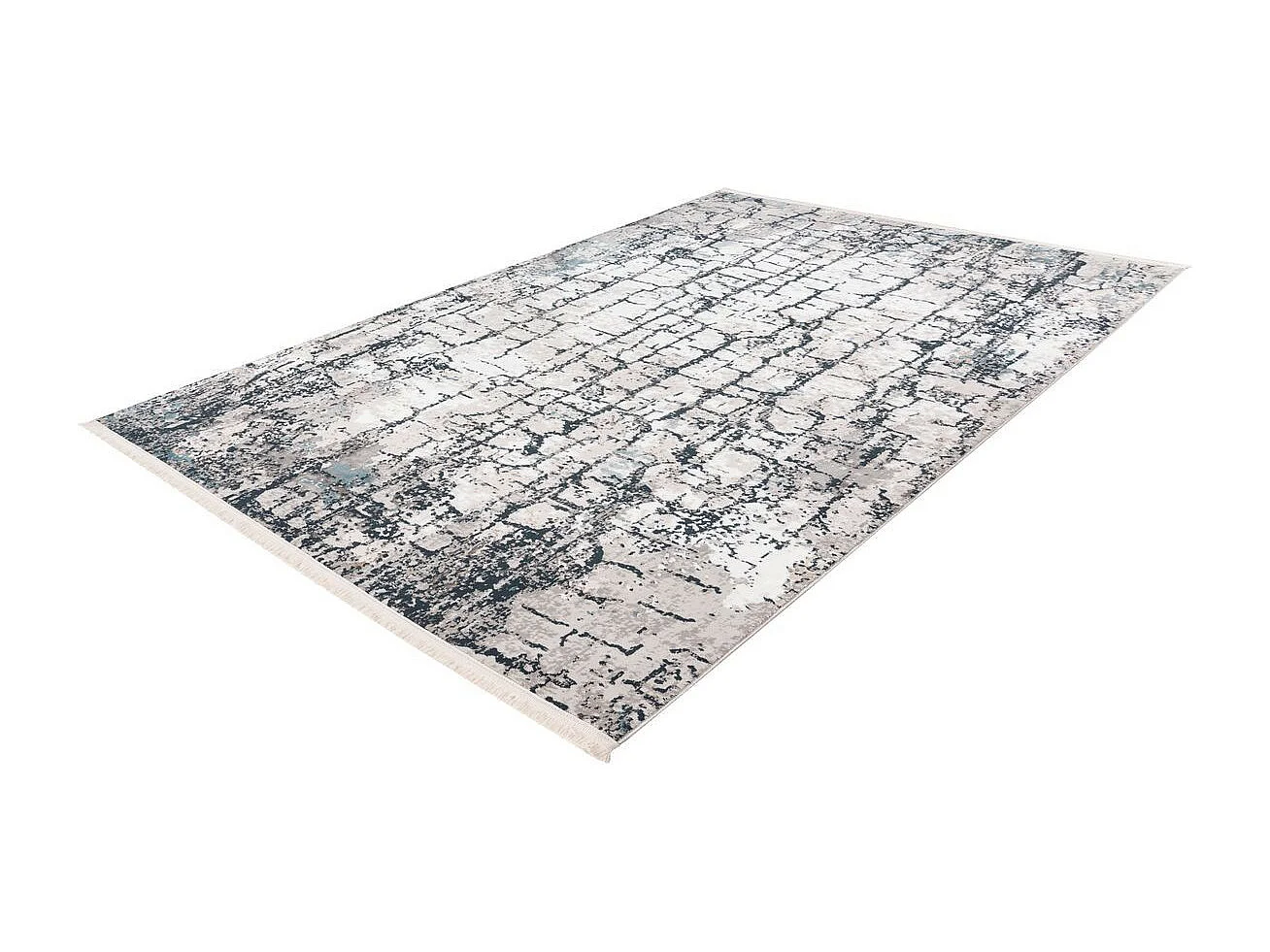 Tapis Vintage à Franges "Akropolis I" Gris & Bleu 80 x 150 cm