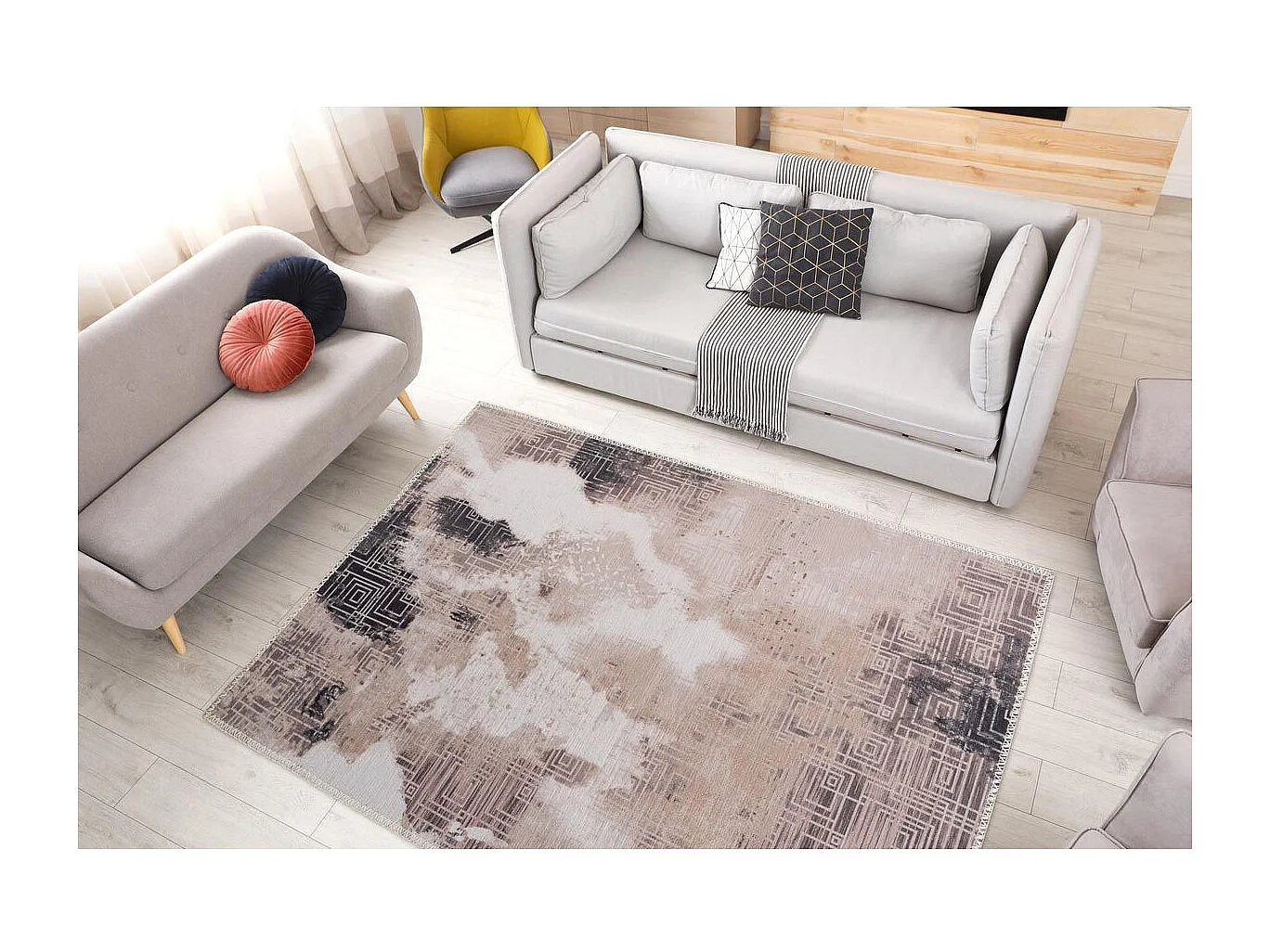 Tapis Tissé Imprimé Vintage "Prayer II" Crème 120 x 180 cm