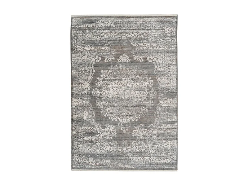 Tapis Vintage à Franges &quot;Baroque XII&quot; Beige &amp; Marron 80 x 150 cm