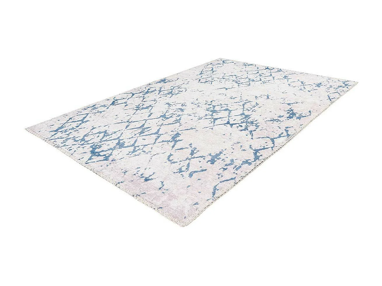 Tapis Tissé Imprimé Vintage "Peron IV" Blanc & Bleu 160 x 230 cm