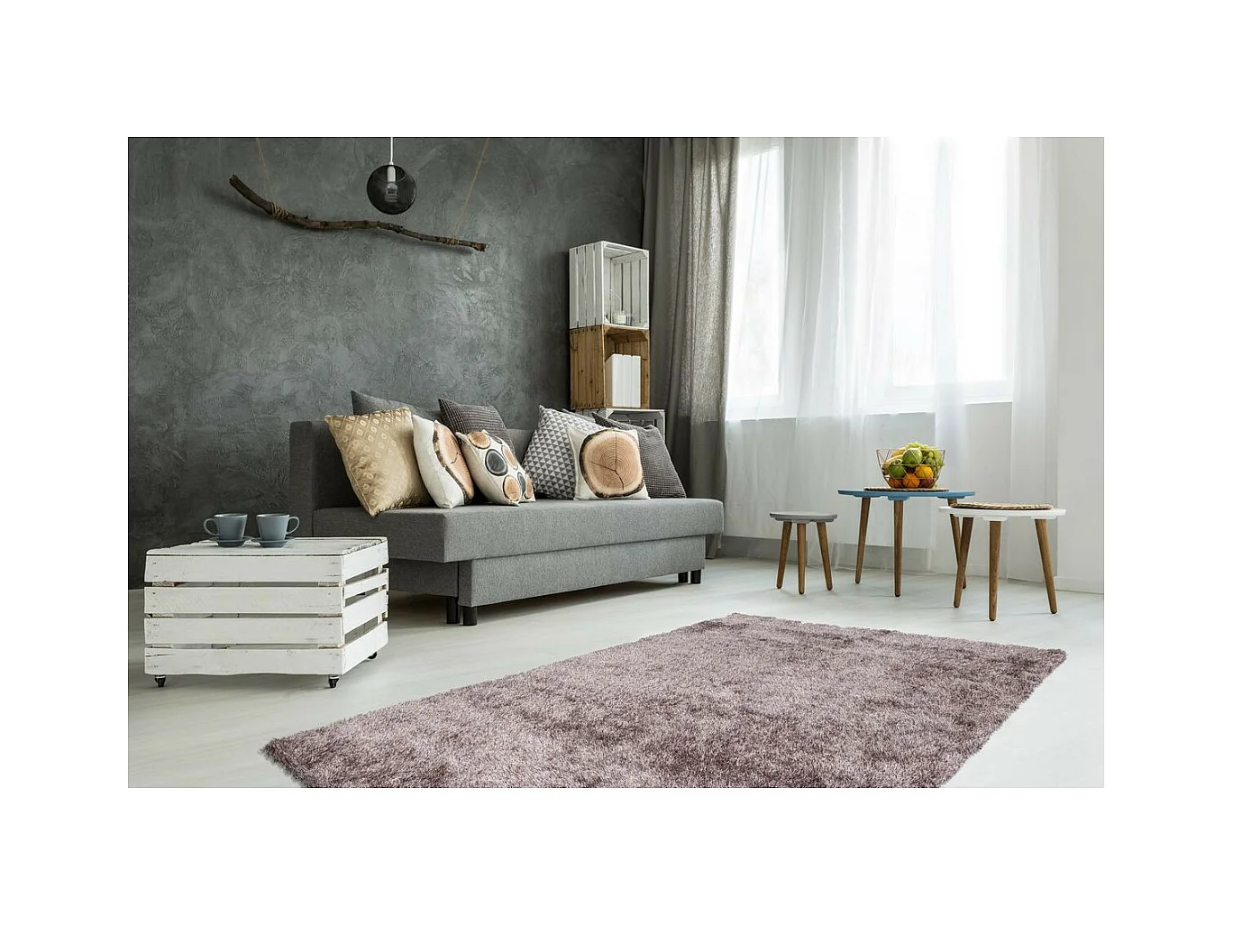 Tapis Shaggy Fait Main "Diamond" Taupe 240 x 330 cm