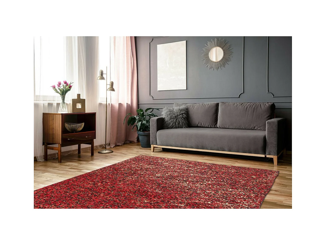 Tapis en Cuir Fait Main "Finish" Rouge & Or 160 x 230 cm