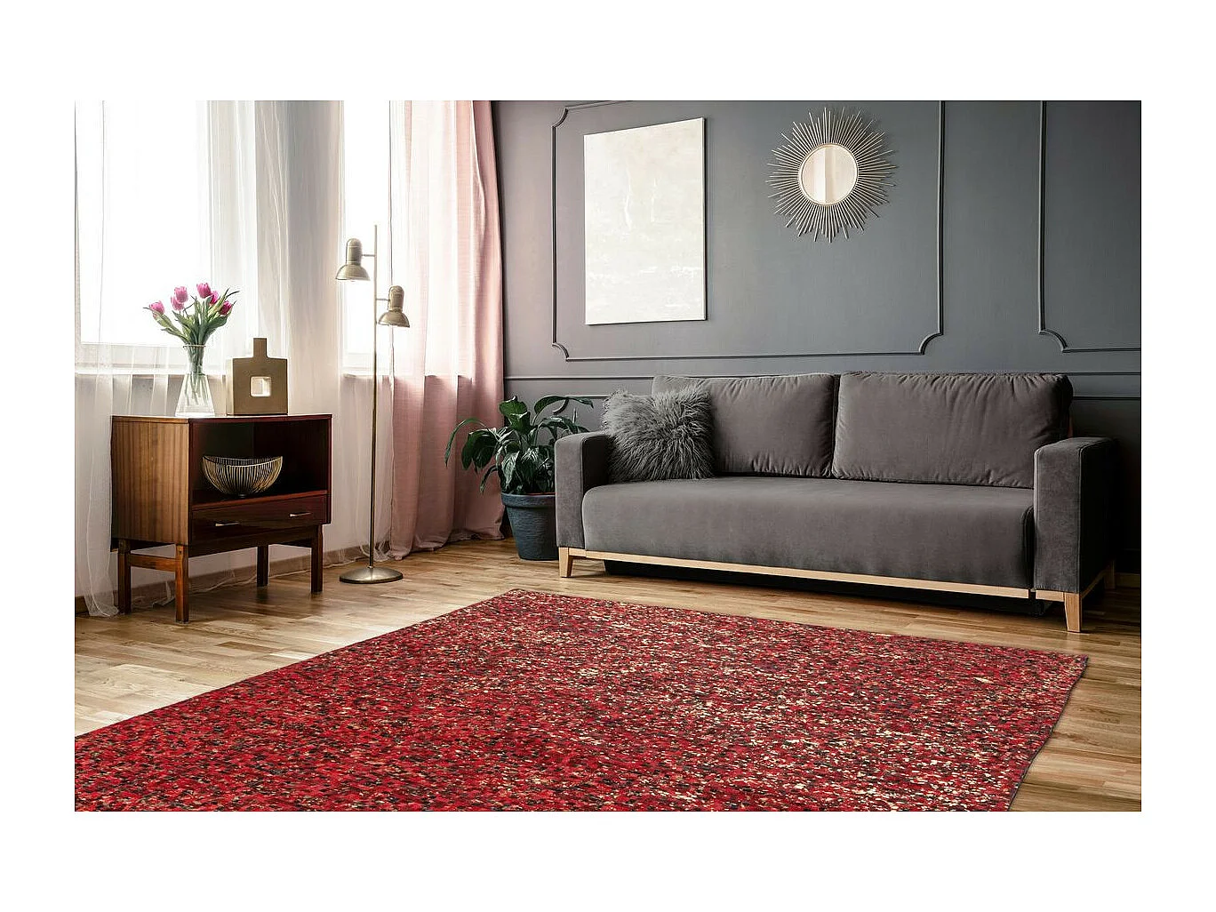 Tapis en Cuir Fait Main "Finish" Rouge & Or 160 x 230 cm