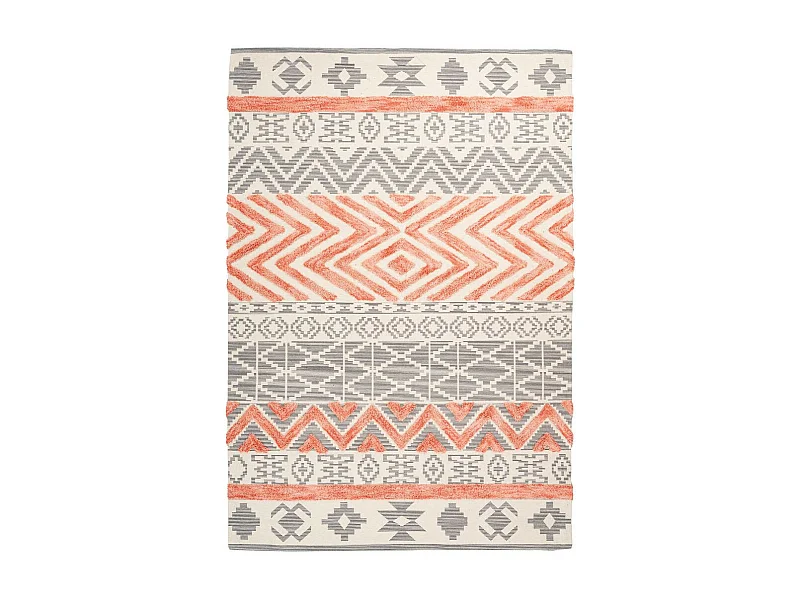 Tapis Effet 3D à Poils Courts "Ethnie" Gris & Orange 120 x 170 cm