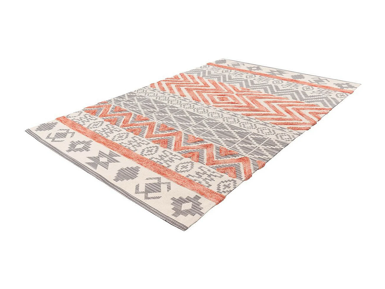 Tapis Effet 3D à Poils Courts "Ethnie" Gris & Orange 120 x 170 cm