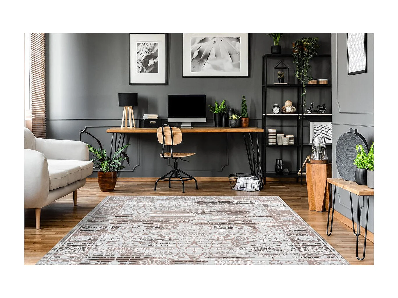 Tapis Vintage à Poils Courts "Galaxy VI" Beige 170 x 240 cm