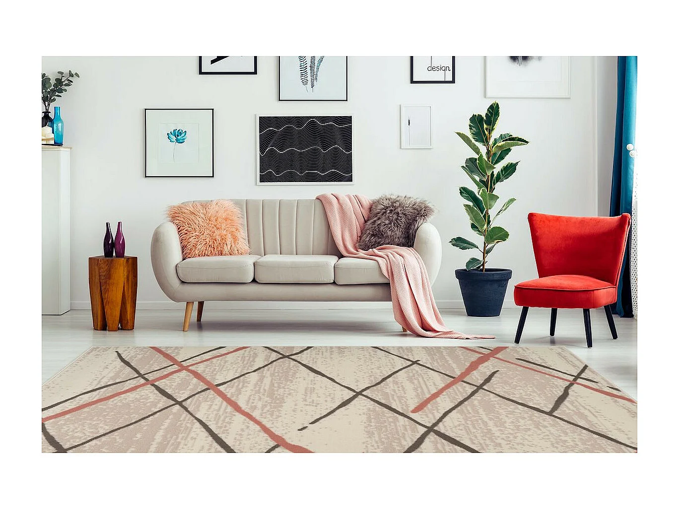 Tapis Rayures à Poils Courts "Vancouver I" Crème 120 x 170 cm