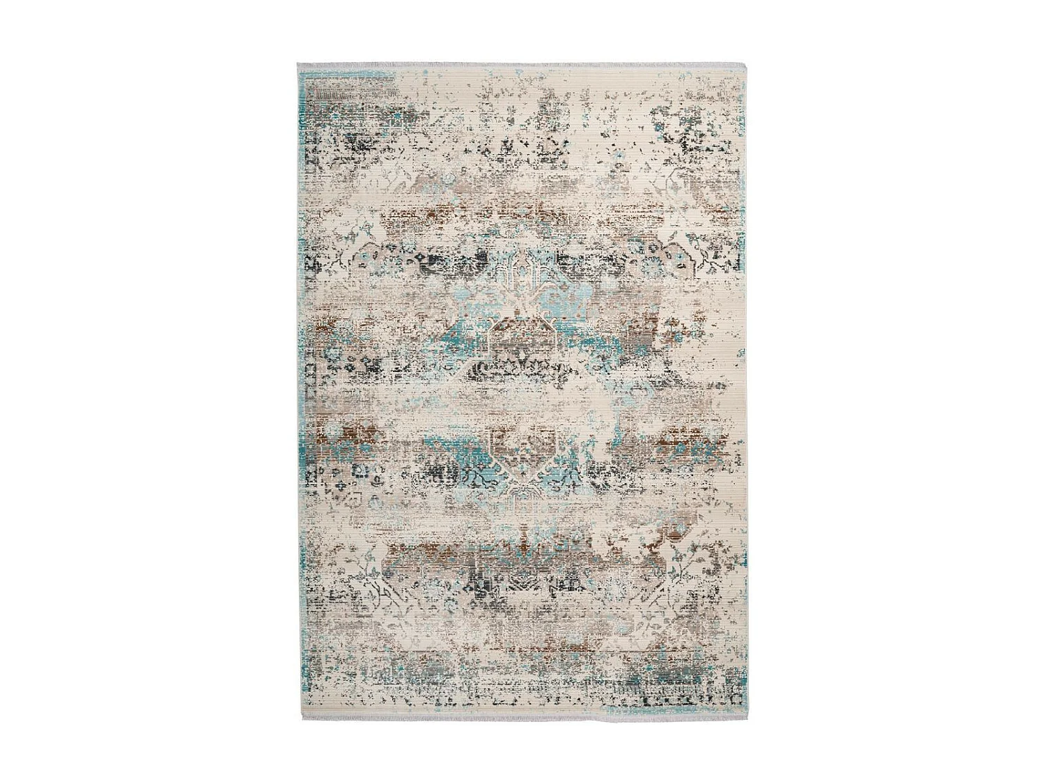 Tapis Oriental à Poils Courts "Anouk" Taupe & Turquoise 120 x 170 cm