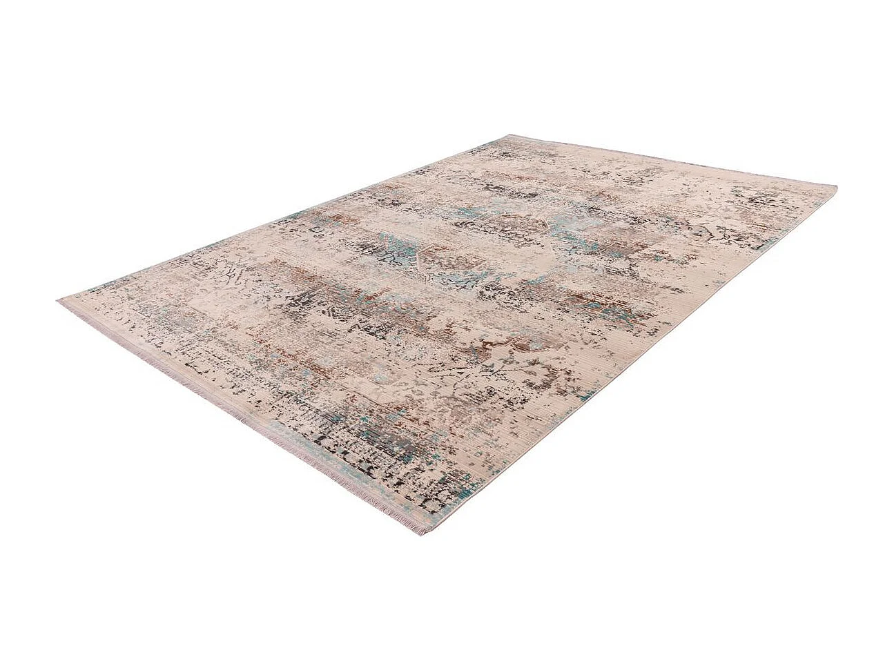 Tapis Oriental à Poils Courts "Anouk" Taupe & Turquoise 120 x 170 cm