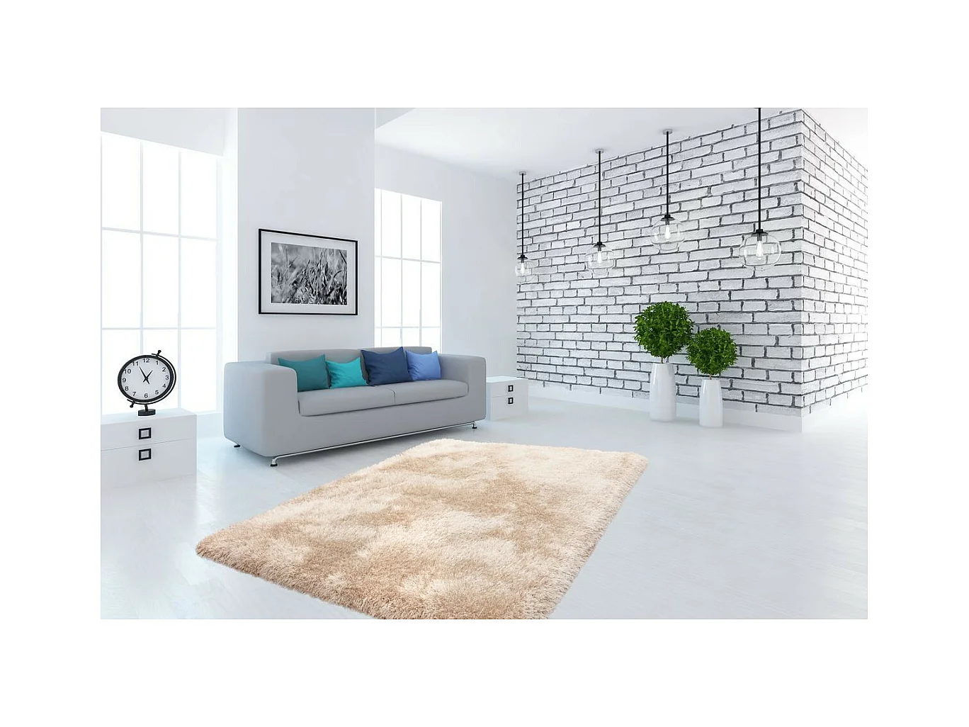Tapis Shaggy Fait Main "Cosy" Champagne 120 x 170 cm