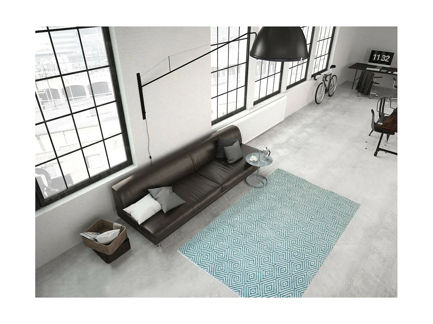 Tapis Géométrique Fait Main "Aperitif" Turquoise 120 x 170 cm