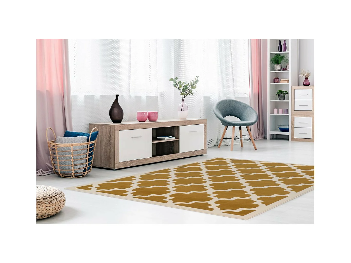 Tapis Vintage à Poils Courts "Manolya" Or & Ivoire 80 x 150 cm